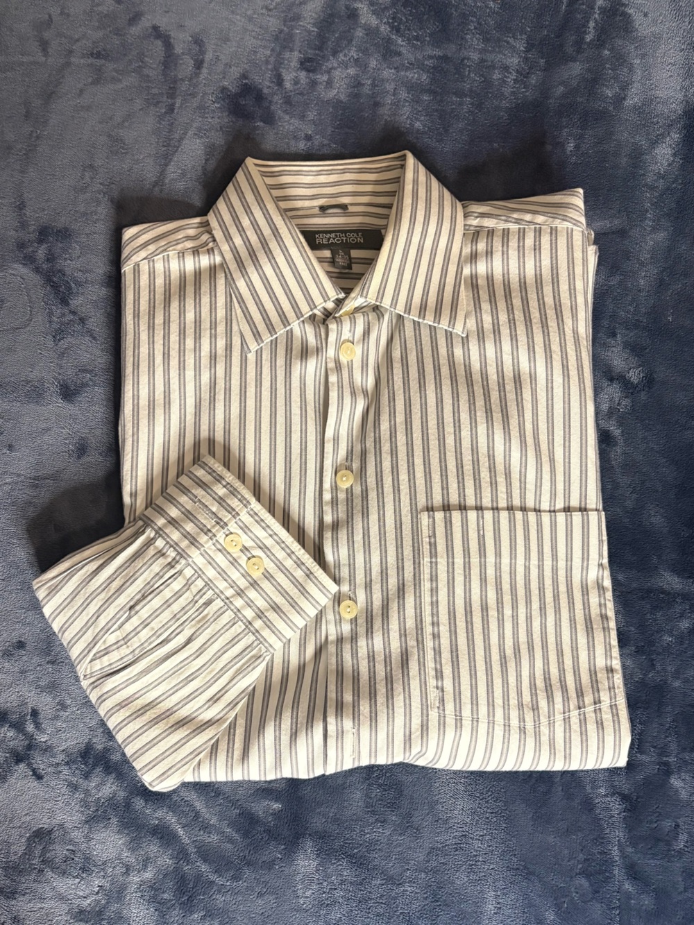 Kenneth Cole White and Gray Pinstripe Dress Shirt